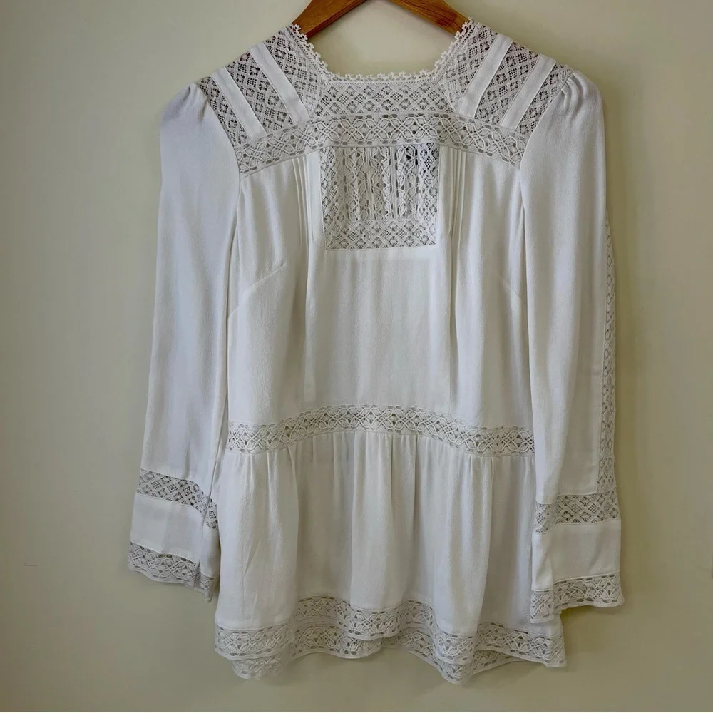 J. Crew Point Sure Cream Lace Top 100% Cotton Size 2